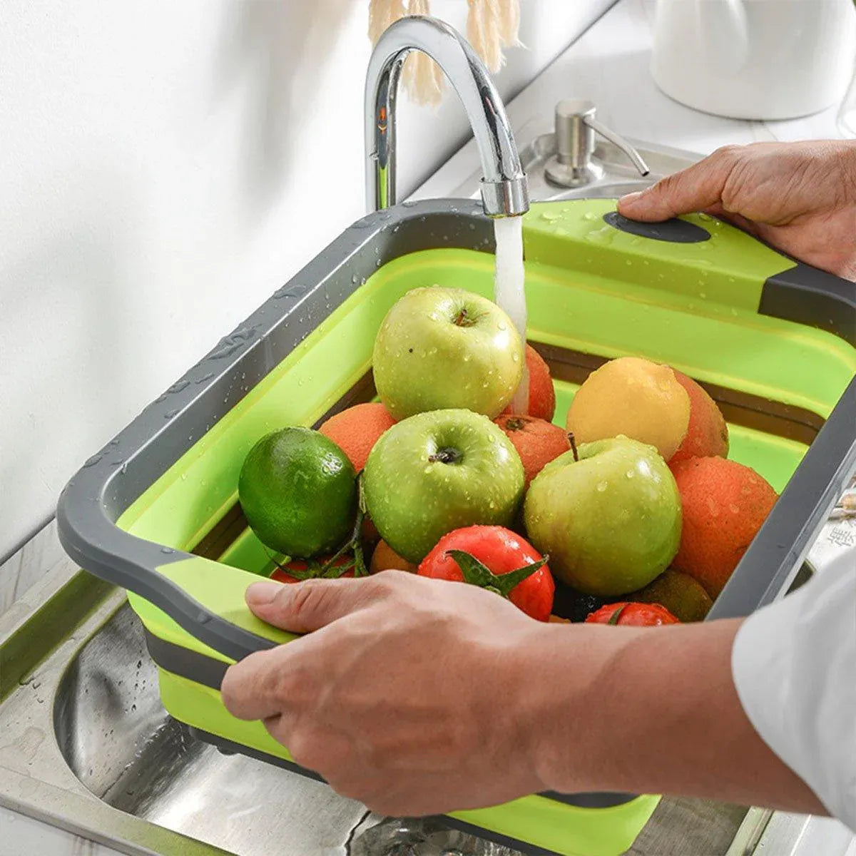 Multifunctional Plastic Sink Cutting Board Foldable Draining Basket Outdoor Dish - White