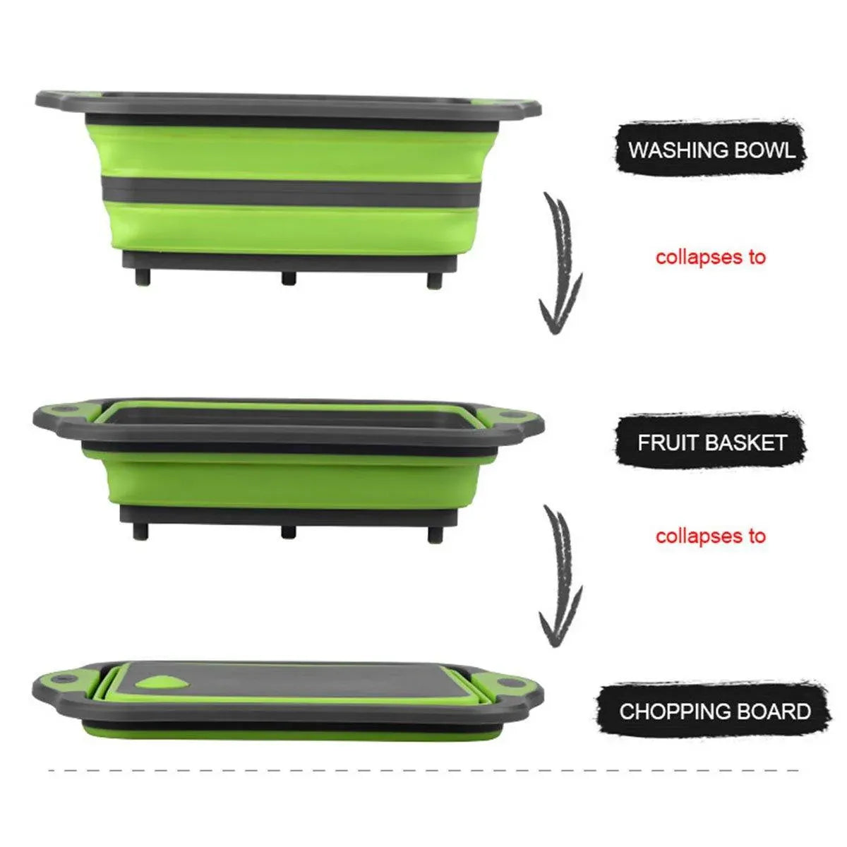 Multifunctional Plastic Sink Cutting Board Foldable Draining Basket Outdoor Dish - White