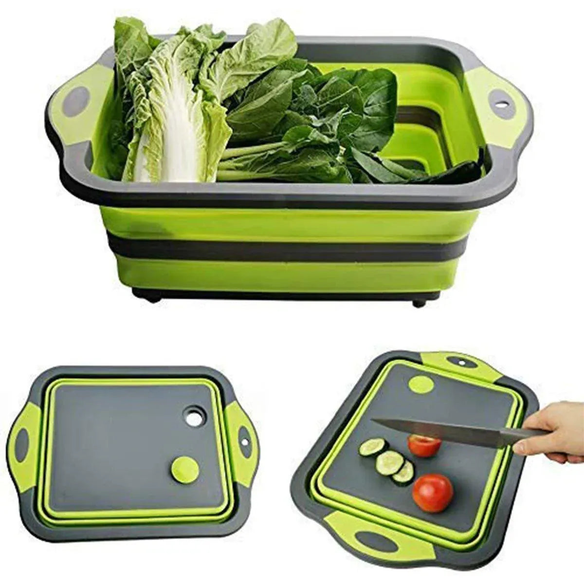 Multifunctional Plastic Sink Cutting Board Foldable Draining Basket Outdoor Dish - White