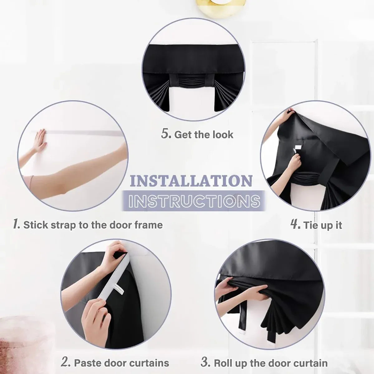 Home Blackout Door Curtain Thermal Insulated Durable for Bedroom Living Room - Black