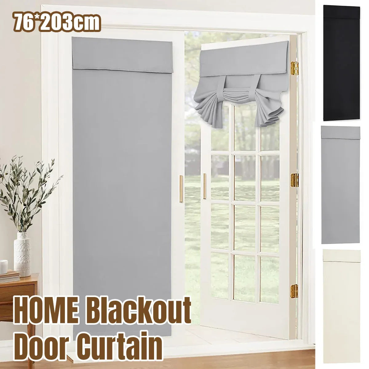 Home Blackout Door Curtain Thermal Insulated Durable for Bedroom Living Room - Beige
