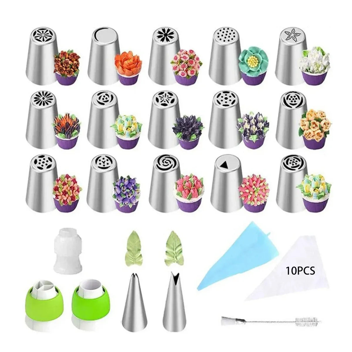 Russian Piping Tips Cake Decorating Set - 14 or 32 PCS Stainless Steel Nozzles - 14PCS