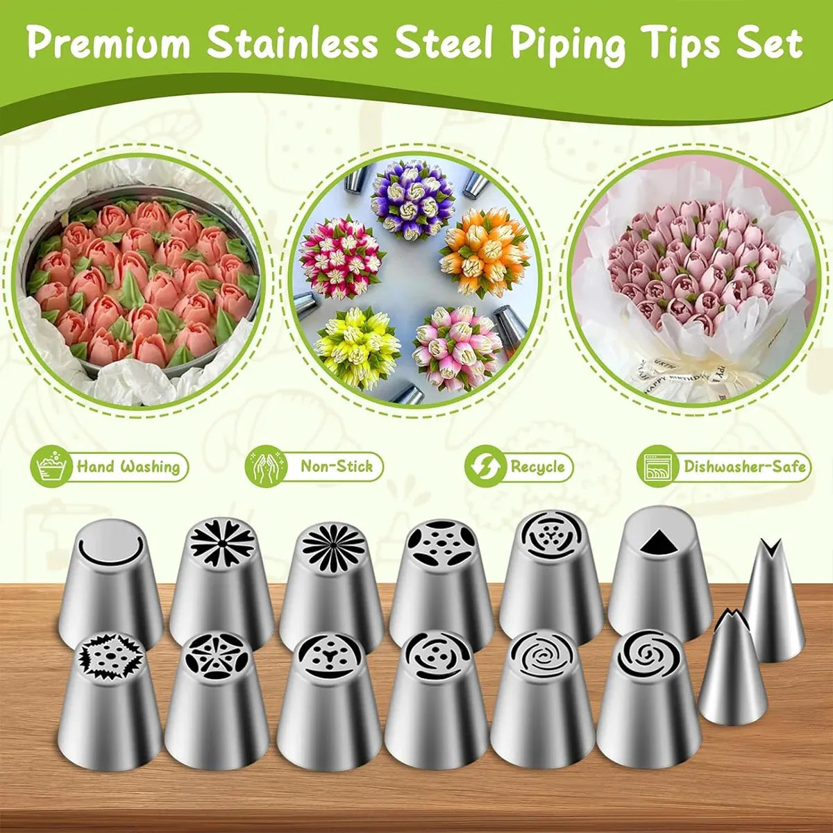 Russian Piping Tips Cake Decorating Set - 14 or 32 PCS Stainless Steel Nozzles - 32PCS