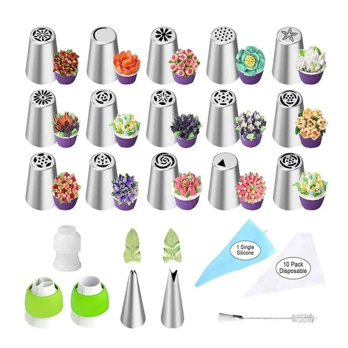 Russian Piping Tips Cake Decorating Set - 14 or 32 PCS Stainless Steel Nozzles - 32PCS