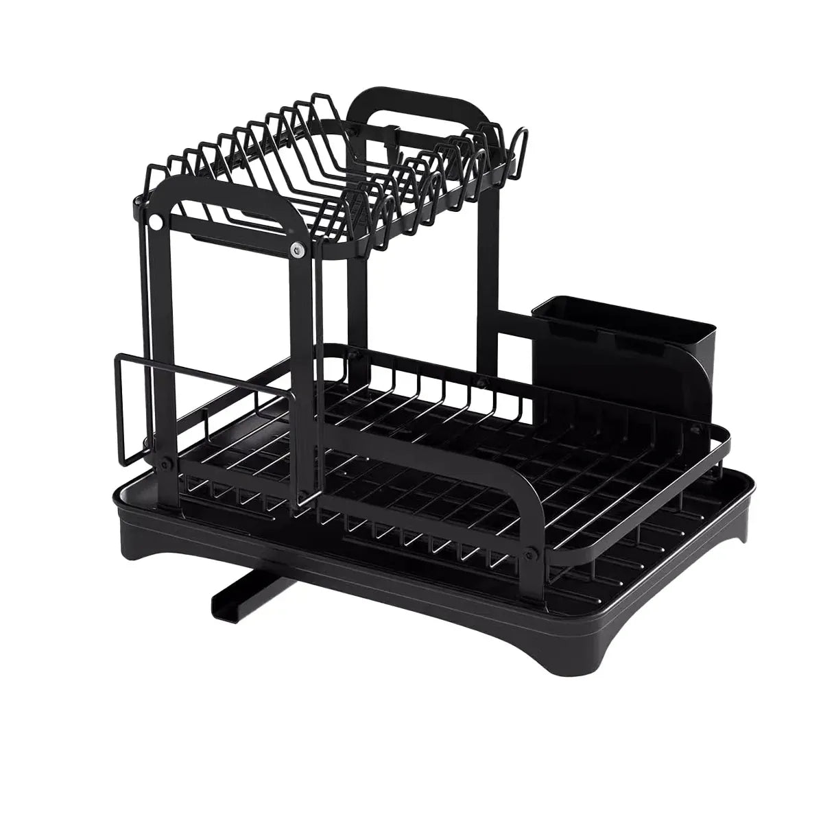 Kitchen Dish Drying Rack 2 Tier Carbon Steel Black 42x30x32cm Telescopic Drain