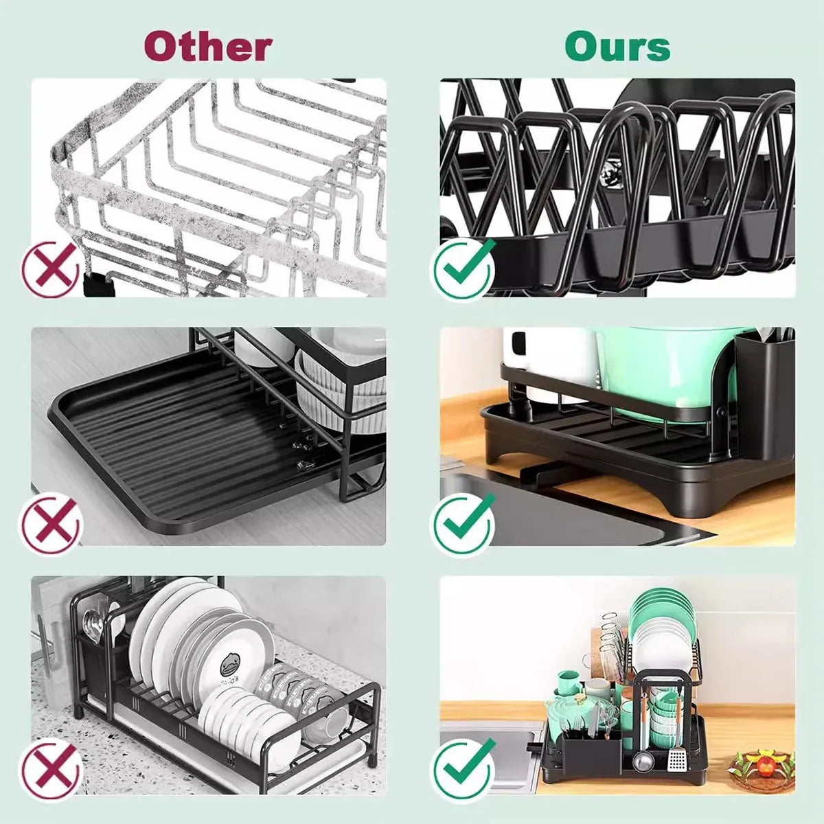 Kitchen Dish Drying Rack 2 Tier Carbon Steel Black 42x30x32cm Telescopic Drain