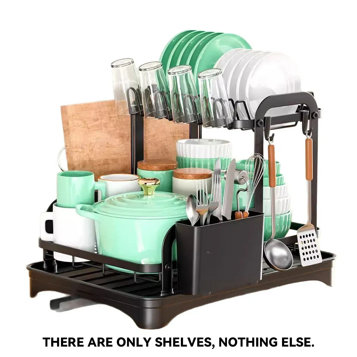 Kitchen Dish Drying Rack 2 Tier Carbon Steel Black 42x30x32cm Telescopic Drain