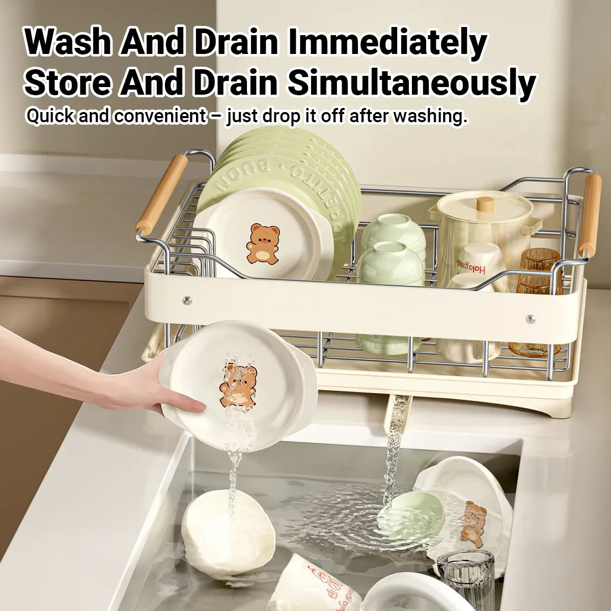 Multifunctional Dish Drying Drainer Stainless Steel for Kitchen Sink Counter Use
