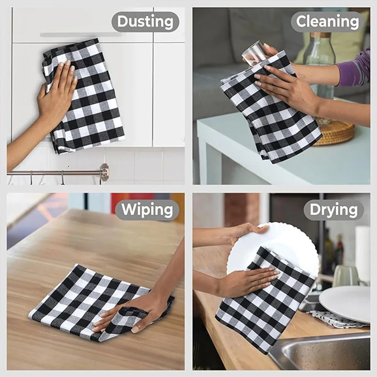 6PCS Checkered Kitchen Towels Dishwashing Cloths Cleaning Cloth Set for Home Use - Blue