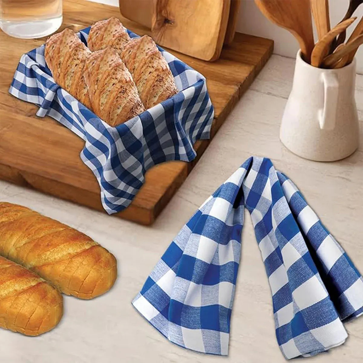 6PCS Checkered Kitchen Towels Dishwashing Cloths Cleaning Cloth Set for Home Use - Blue