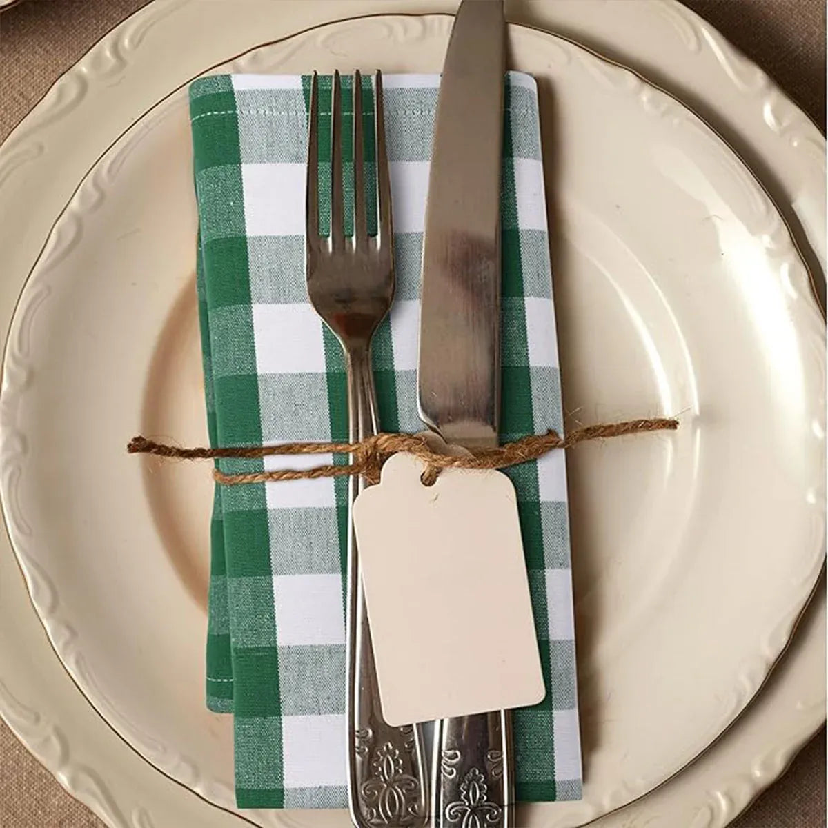 6PCS Checkered Kitchen Towels Dishwashing Cloths Cleaning Cloth Set for Home Use - Green