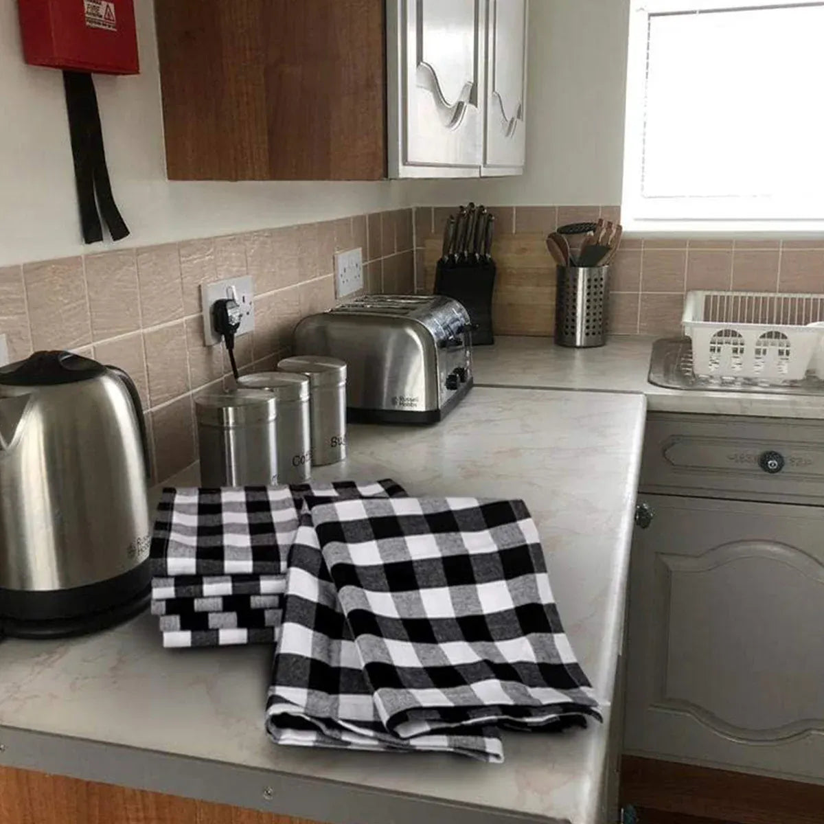 6PCS Checkered Kitchen Towels Dishwashing Cloths Cleaning Cloth Set for Home Use - Green