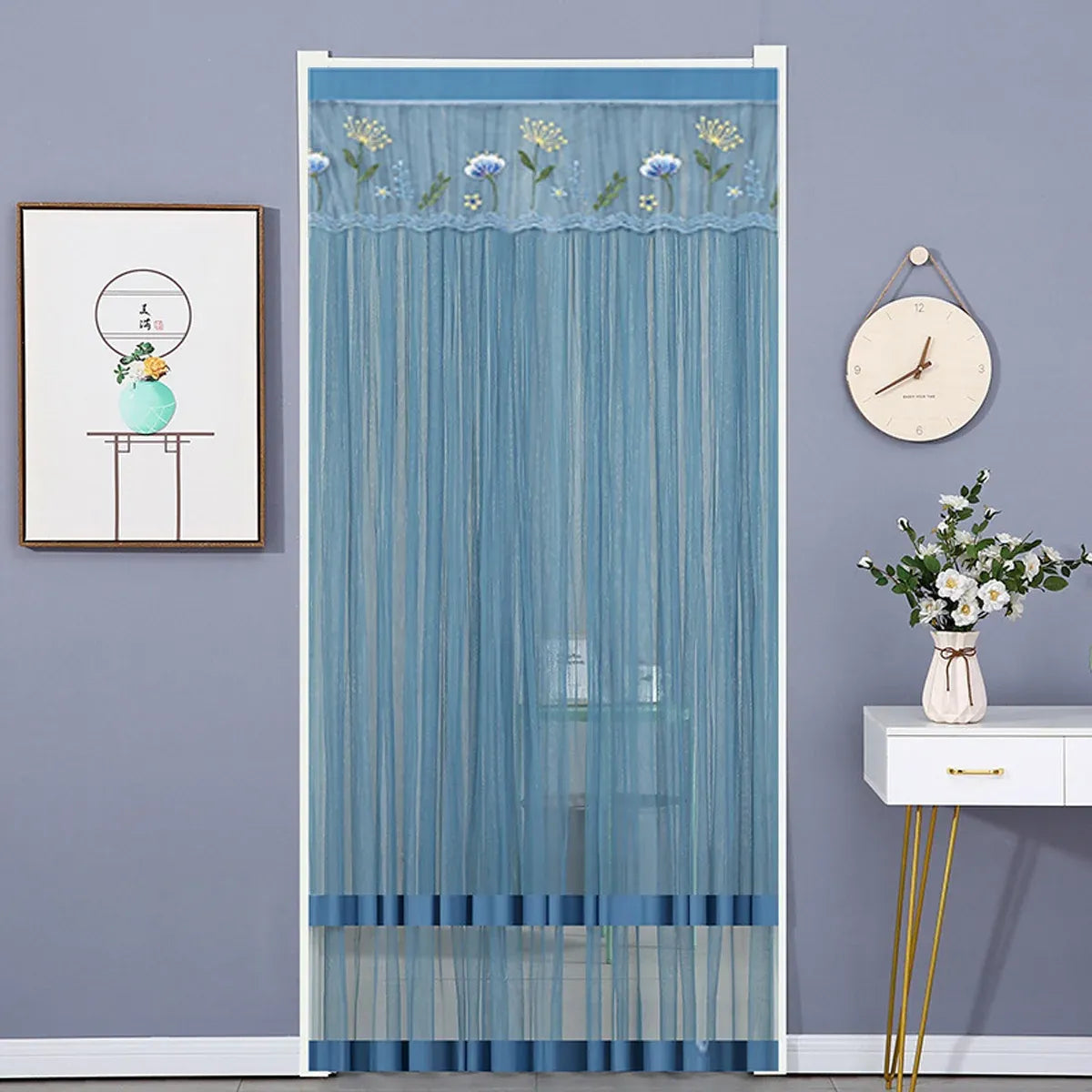Door Curtain Breathable Insect Proof Durable High-Quality for Home Kitchen Use - Blue