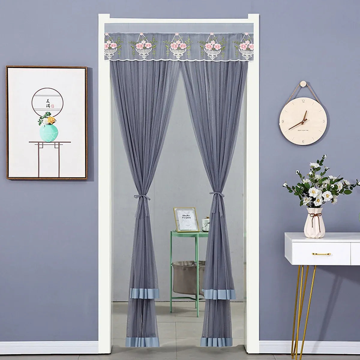 Door Curtain Breathable Insect Proof Durable High-Quality for Home Kitchen Use - Blue