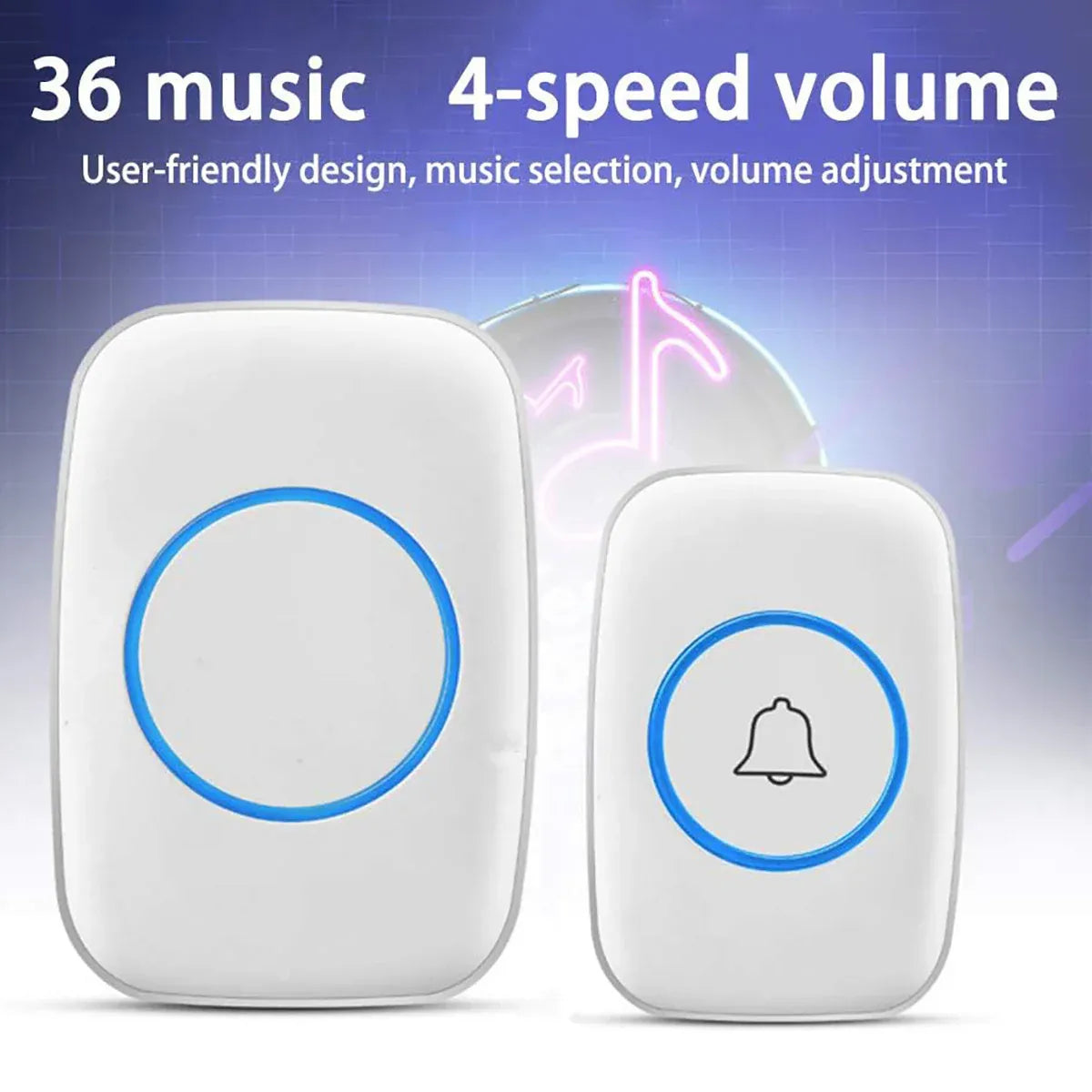 Wireless Doorbell Kit Home Call Button Remote Control White Waterproof Chime - White