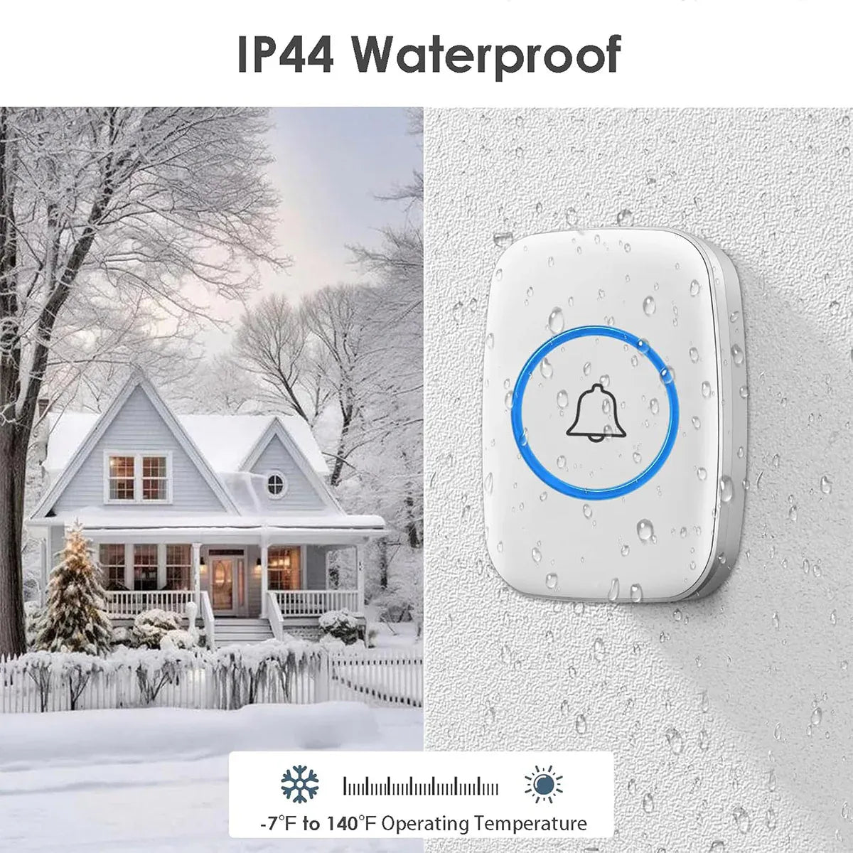 Wireless Doorbell Kit Home Call Button Remote Control White Waterproof Chime - White