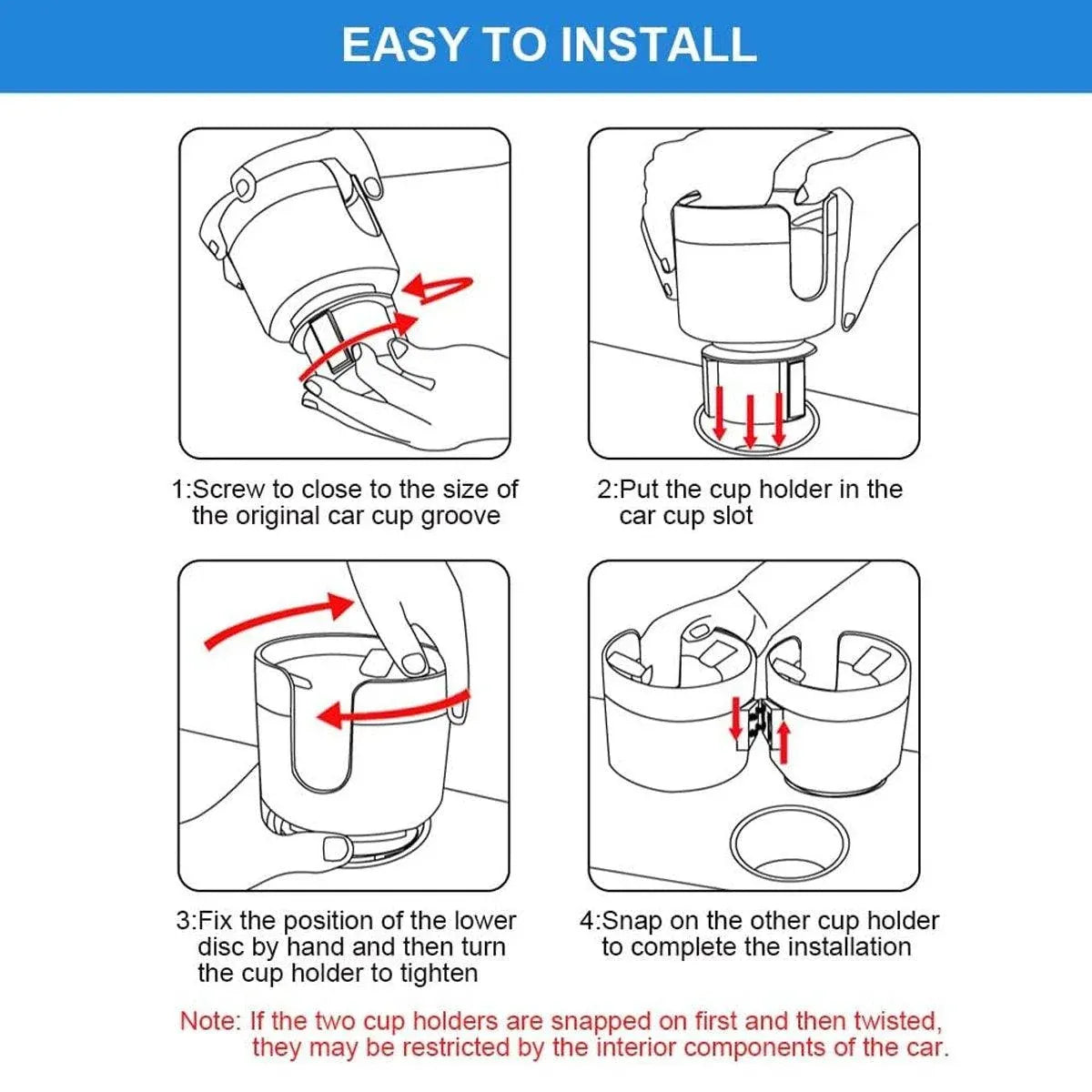 2pcs Car Cup Holder Organiser Dual 2-in-1 Adjustable Drink Holder for Vehicles