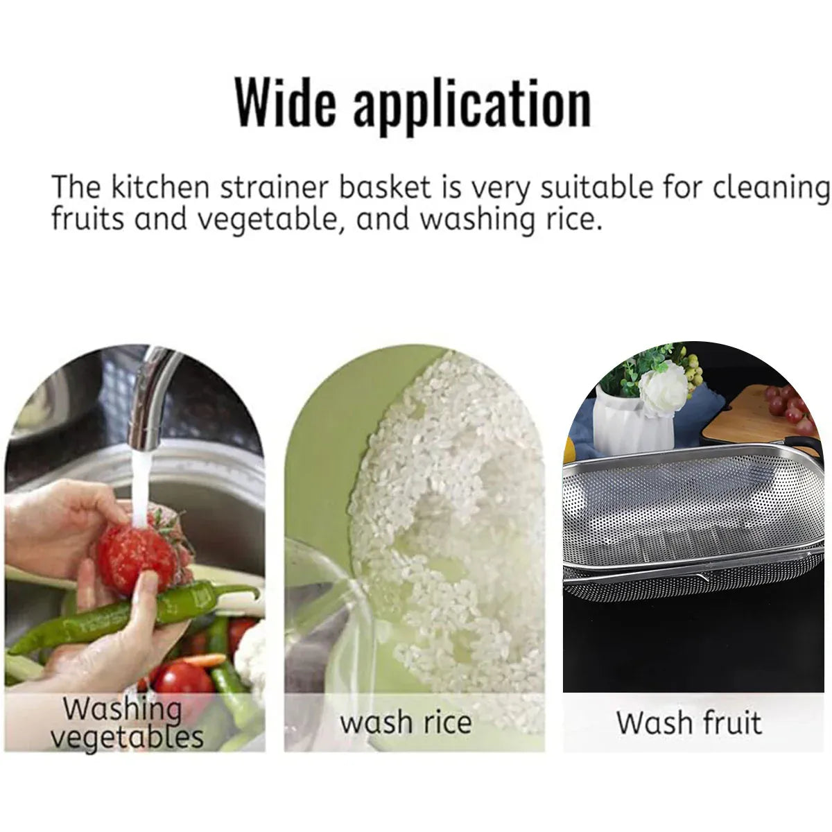Stainless Steel Sink Basket Vegetable Washer Drain Rack Kitchen Storage Holder - 24x34x8cm