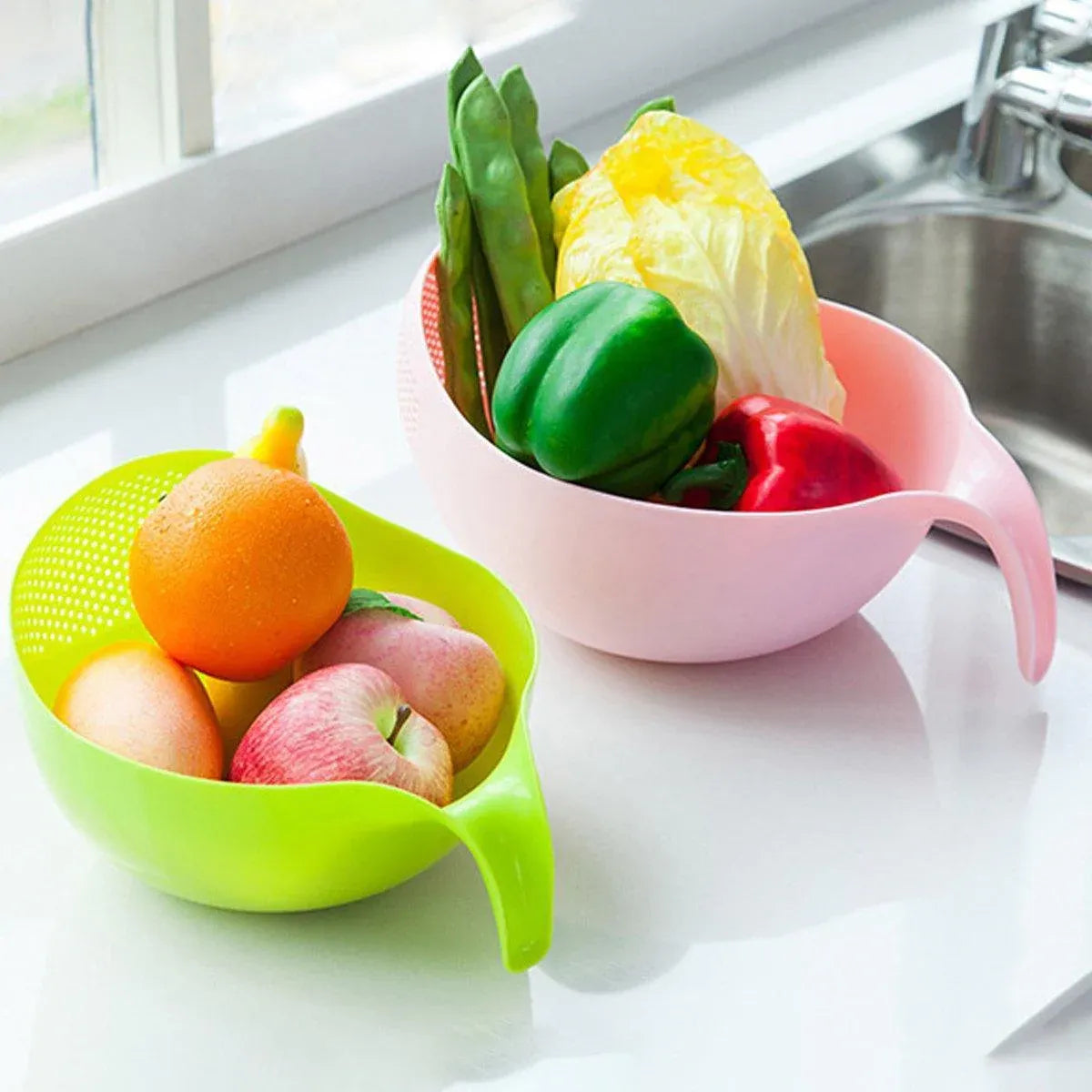 4pcs Multifunctional Plastic Rice Drainage Basket Vegetable Washing Basin Sieve