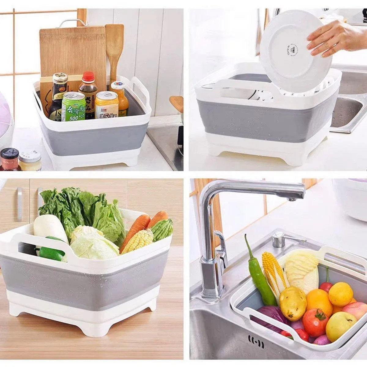 Folding Basket Kitchen Washbasin Draining Basket Portable Vegetable Storage