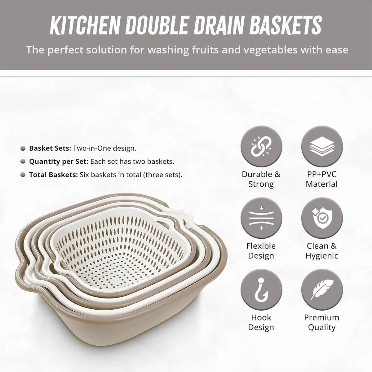 6pcs Multifunctional Drainage Basket for Fruits Vegetables Kitchen Household Use