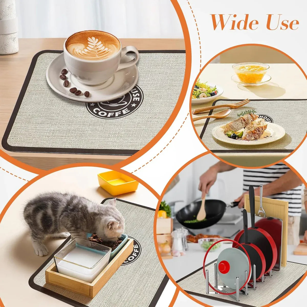Super Draining Dish Drying Mat Quick Dry Coffee Kitchen Bathroom Tableware Pad - Coffee