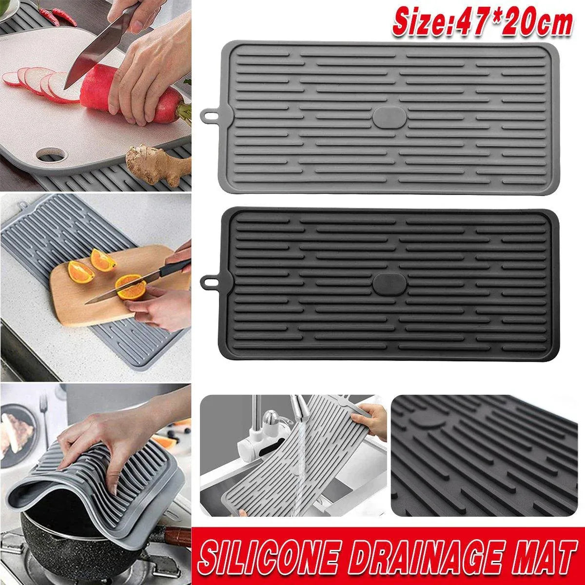 Silicone Drainage Mat Sink Strainer Mat Non Slip Heating Mat Kitchen Drying Pad - Black