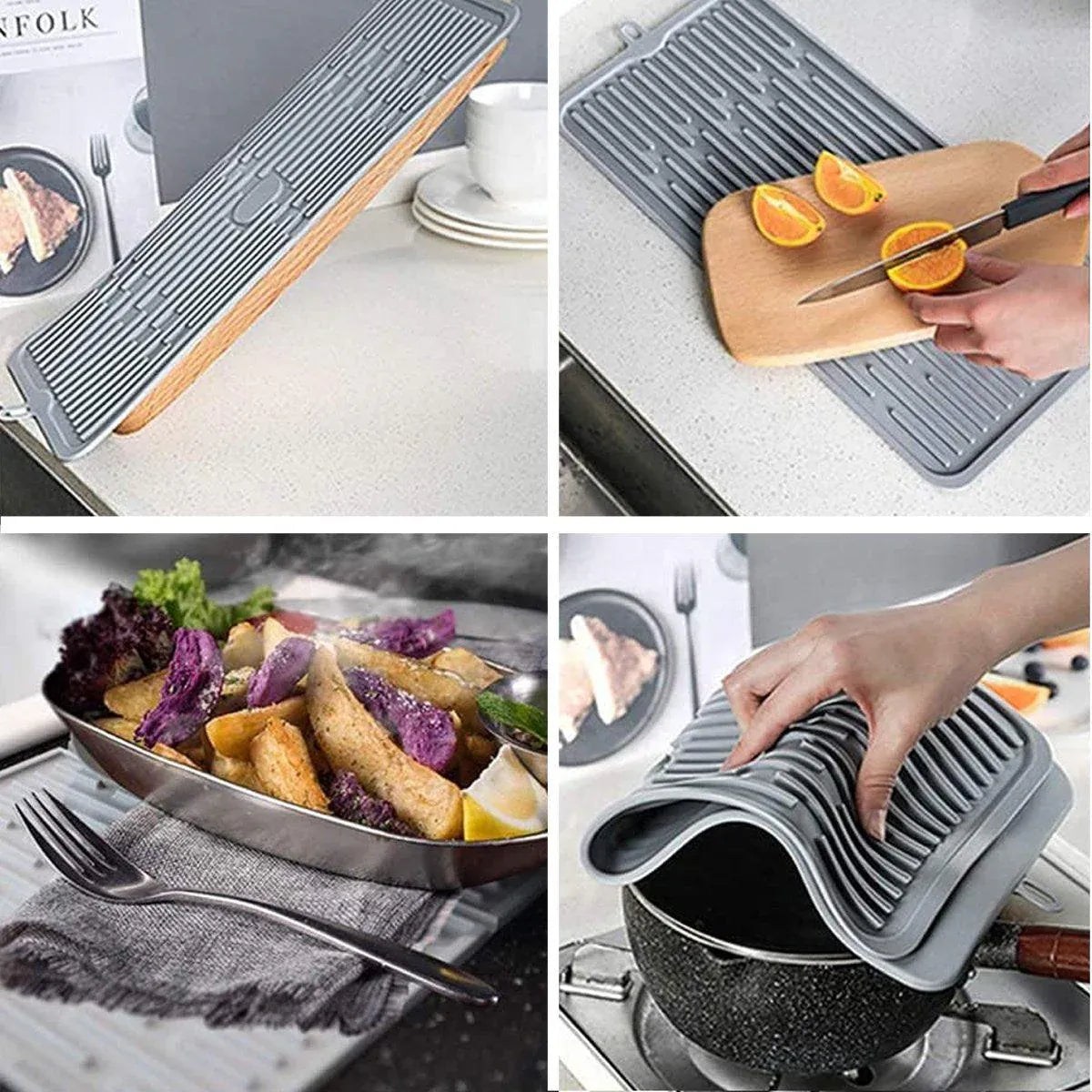 Silicone Drainage Mat Sink Strainer Mat Non Slip Heating Mat Kitchen Drying Pad - Black