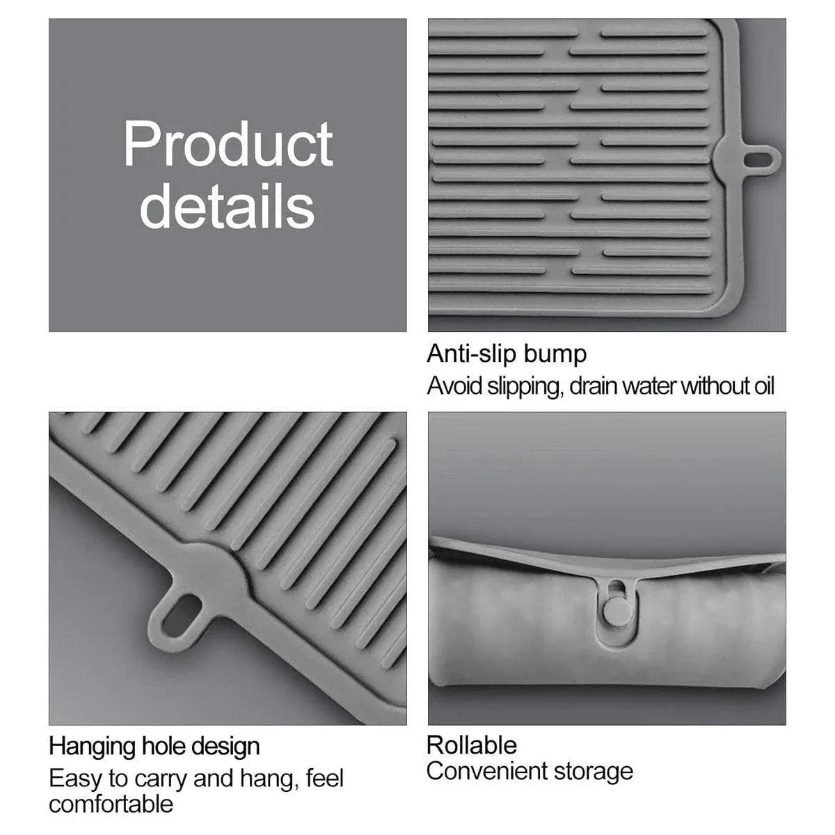Silicone Drainage Mat Sink Strainer Mat Non Slip Heating Mat Kitchen Drying Pad - Black