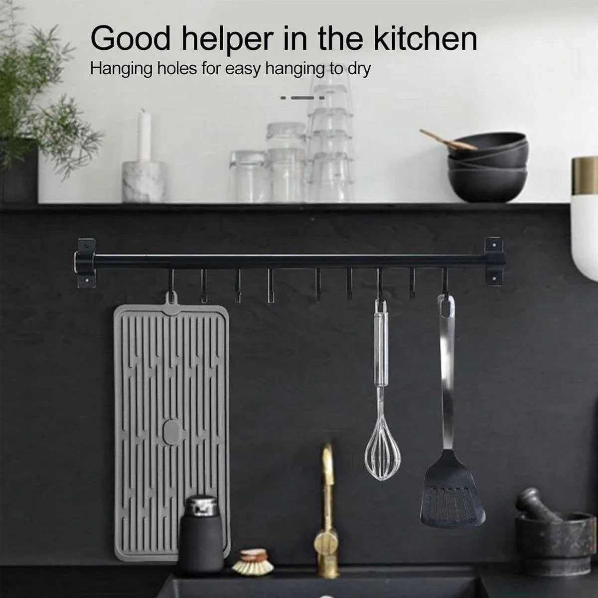 Silicone Drainage Mat Sink Strainer Mat Non Slip Heating Mat Kitchen Drying Pad - Black