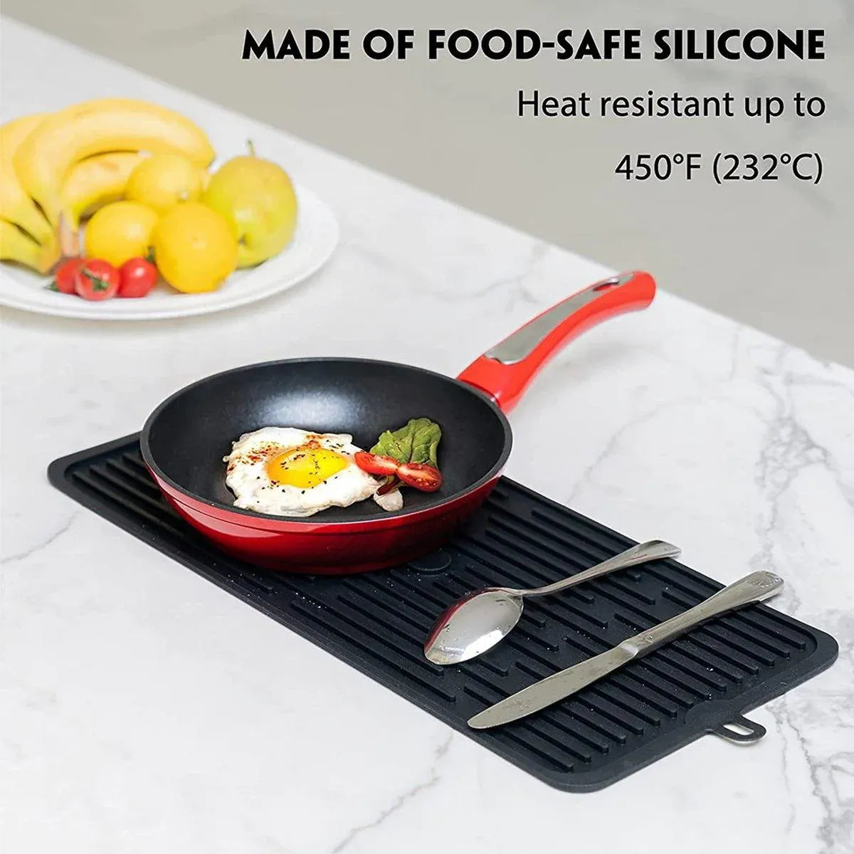 Silicone Drainage Mat Sink Strainer Mat Non Slip Heating Mat Kitchen Drying Pad - Black