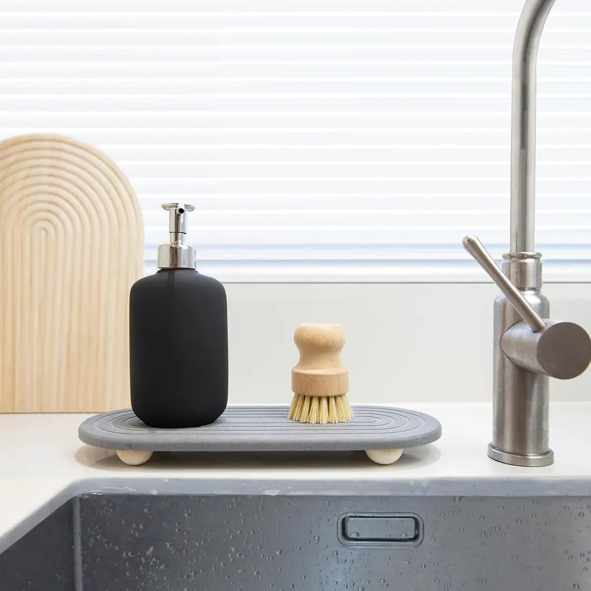 Nordic Diatomaceous Earth Tray Bathroom Sink Drying Mat 30x10cm - Dark Grey