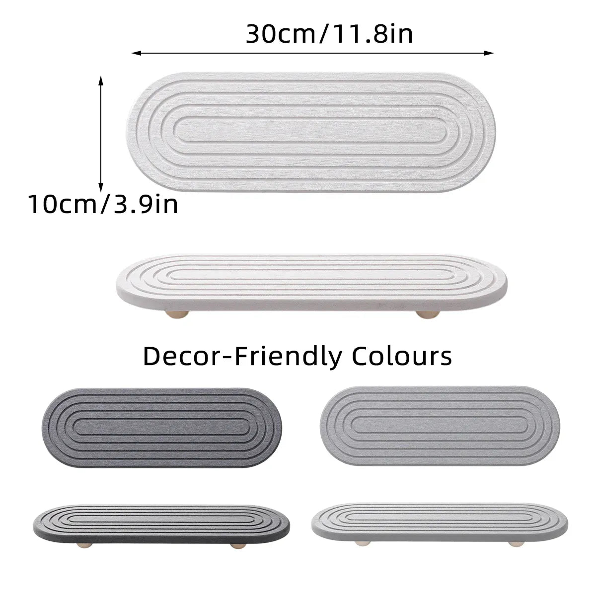 Nordic Diatomaceous Earth Tray Bathroom Sink Drying Mat 30x10cm - Grey