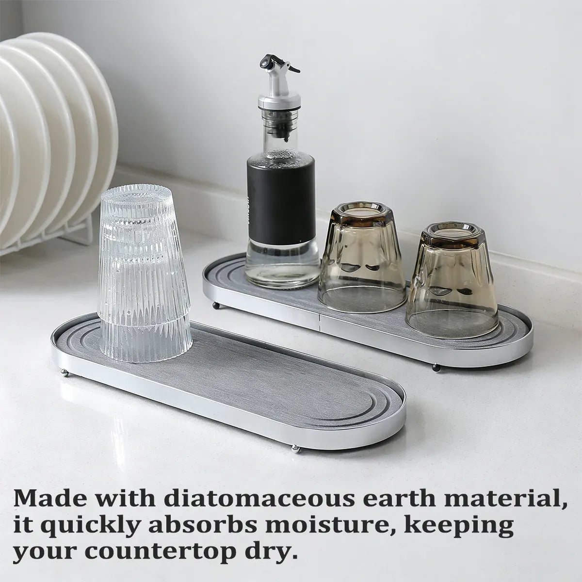 Stainless Steel Diatomite Tray Countertop Drying Mat Bathroom Kitchen Sink Organizer - Silver