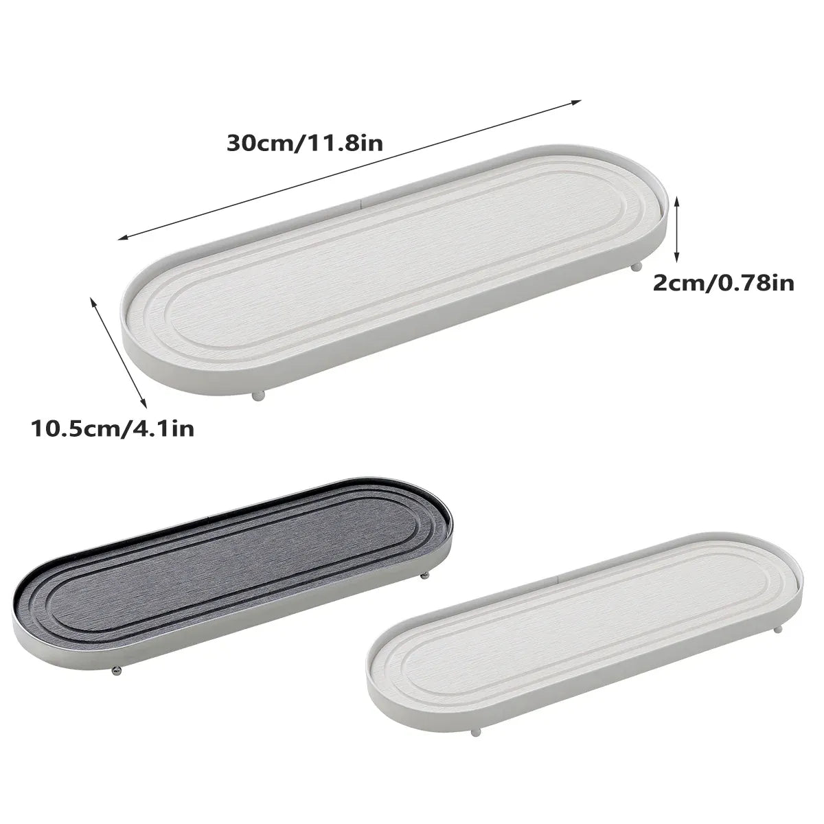 Stainless Steel Diatomite Tray Countertop Drying Mat Bathroom Kitchen Sink Organizer - White