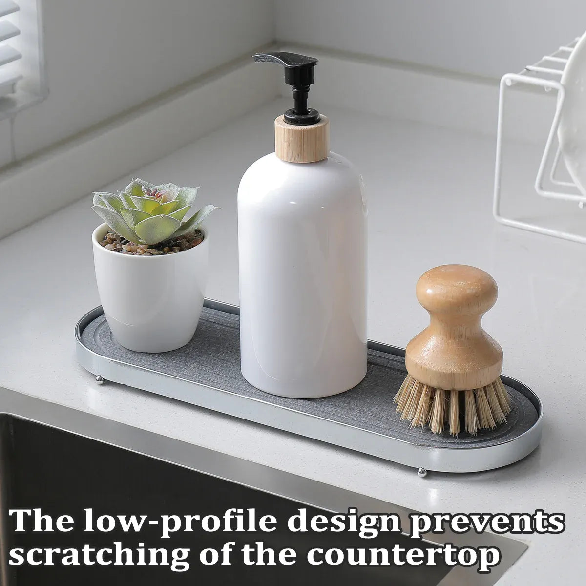 Stainless Steel Diatomite Tray Countertop Drying Mat Bathroom Kitchen Sink Organizer - White
