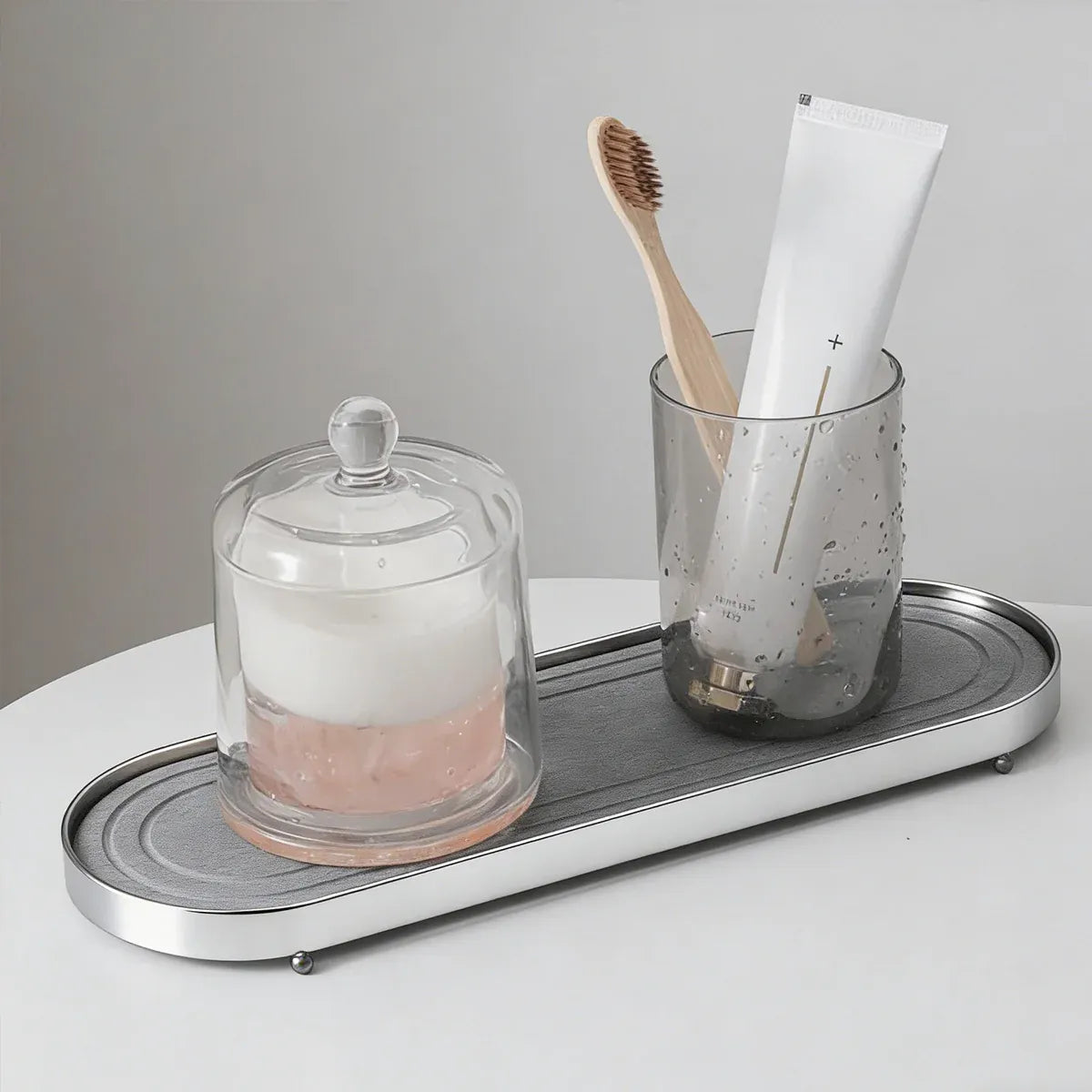 Stainless Steel Diatomite Tray Countertop Drying Mat Bathroom Kitchen Sink Organizer - White