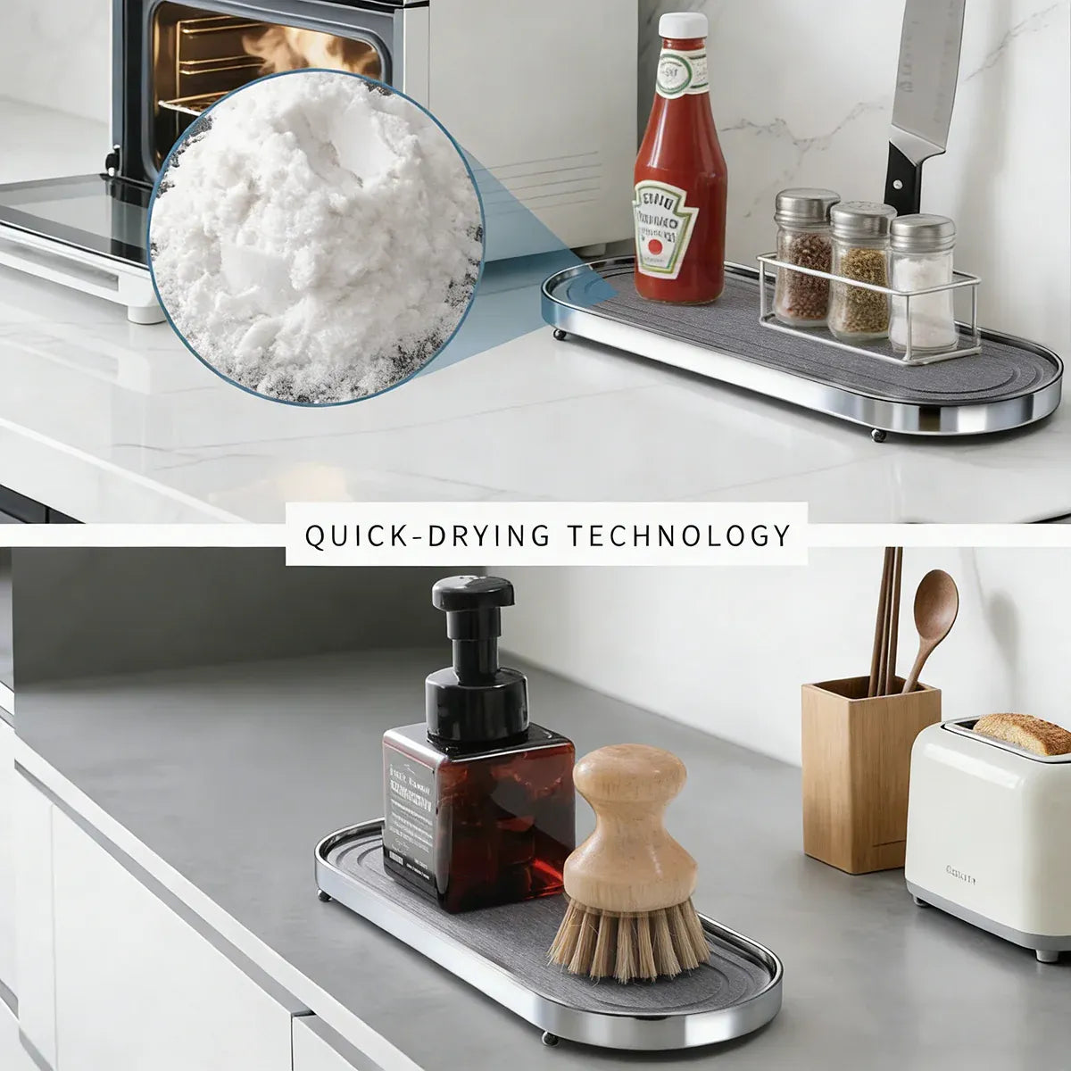 Stainless Steel Diatomite Tray Countertop Drying Mat Bathroom Kitchen Sink Organizer - White