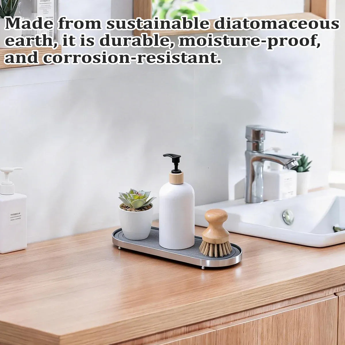 Stainless Steel Diatomite Tray Countertop Drying Mat Bathroom Kitchen Sink Organizer - White