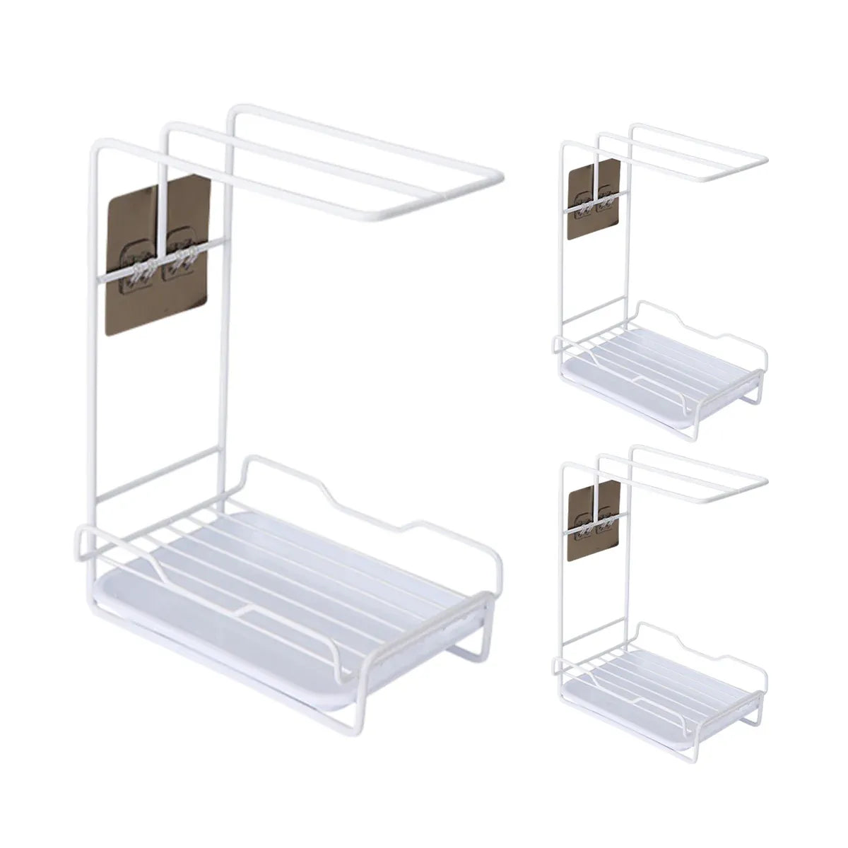 3PCS Kitchen Countertop Drain Rack Space Saving Organiser with Drainage Plate