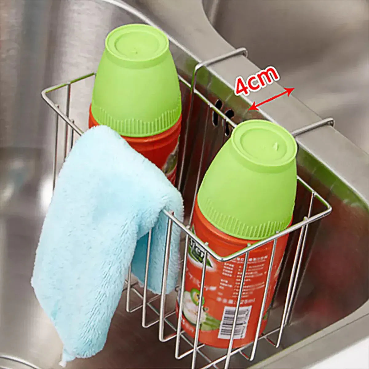 Stainless Steel Kitchen Sponge Holder Soap Brush Sink Caddy Drainer Rack Storage