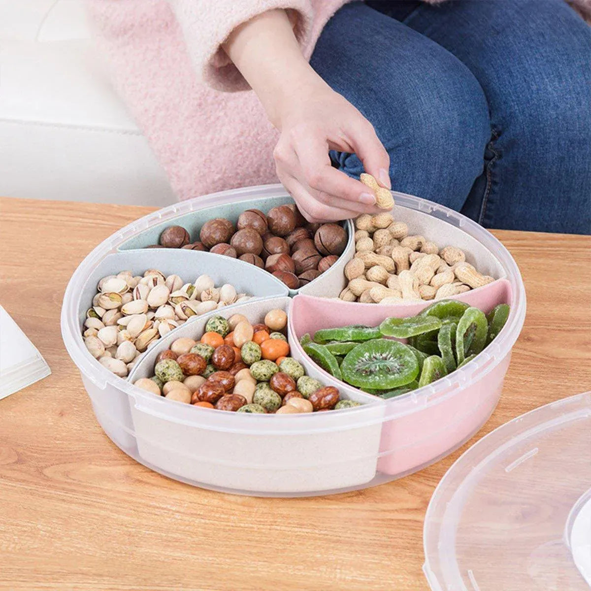 Transparent Round Fruit Plate Living Room House Plastic Serving Tray Organizer