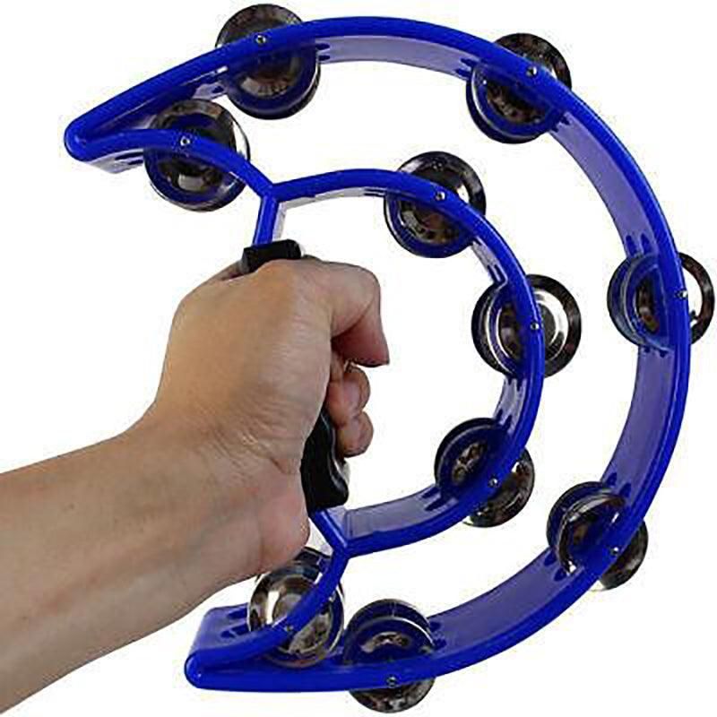 Double Half Moon Tambourine Handheld Musical Percussion Instrument Bell Drum - Blue