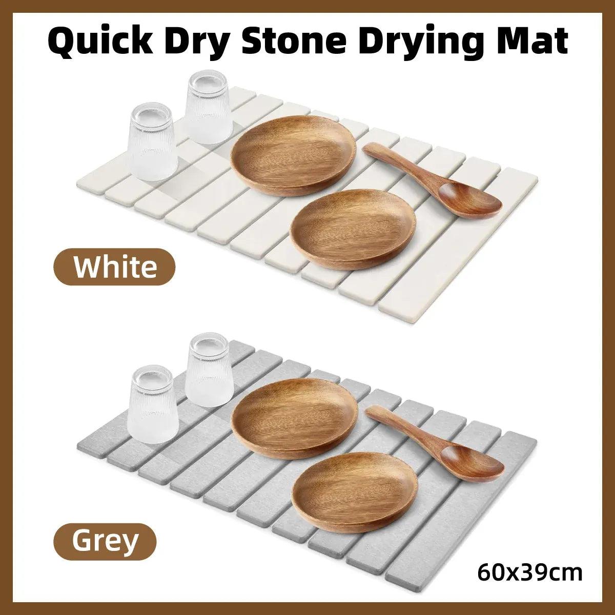 Kitchen Absorbent Diatom Mud Drying Pad Foldable Plate Draining Pad Non Slip - Grey