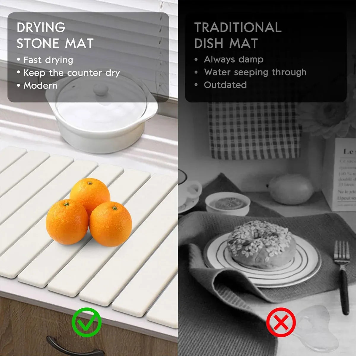 Kitchen Absorbent Diatom Mud Drying Pad Foldable Plate Draining Pad Non Slip - Grey