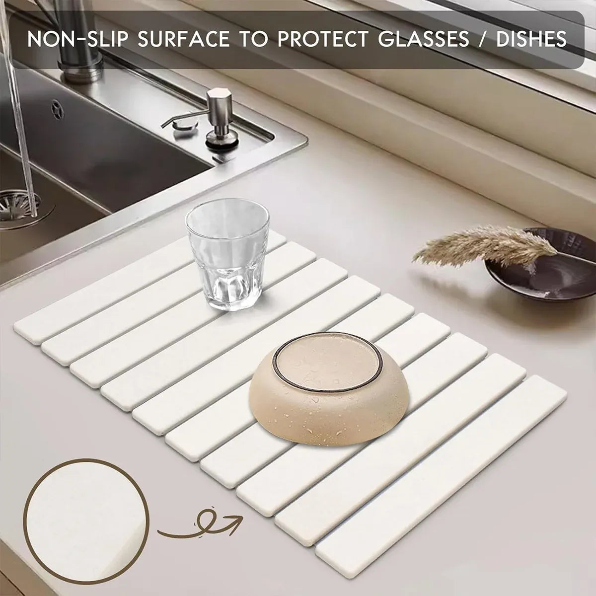 Kitchen Absorbent Diatom Mud Drying Pad Foldable Plate Draining Pad Non Slip - Grey
