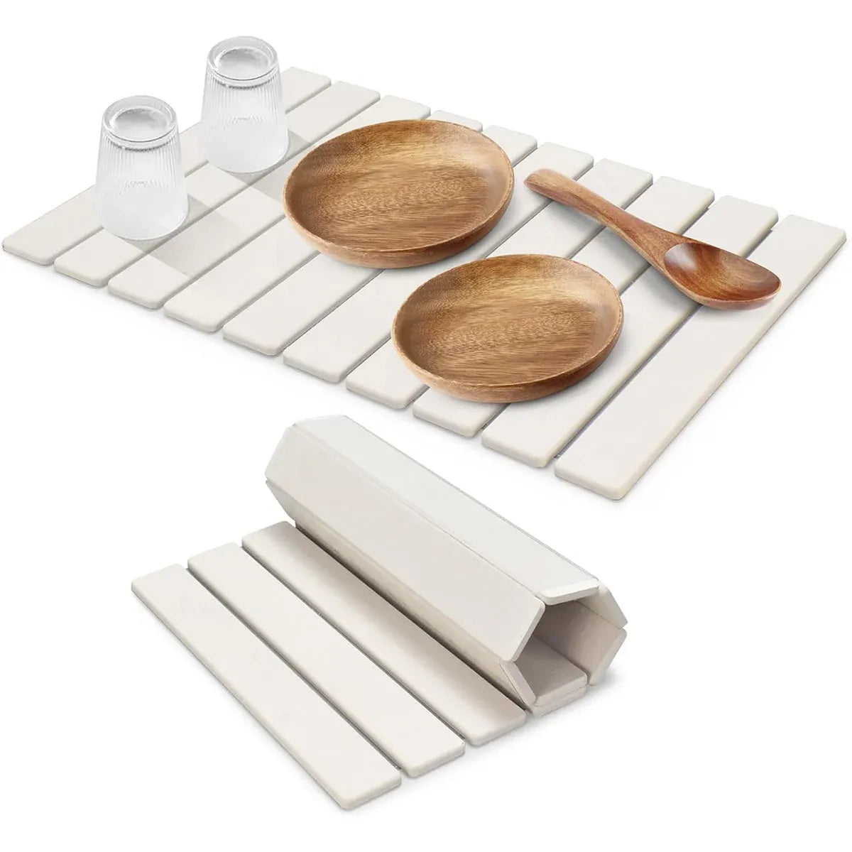 Kitchen Absorbent Diatom Mud Drying Pad Foldable Plate Draining Pad Non Slip - White