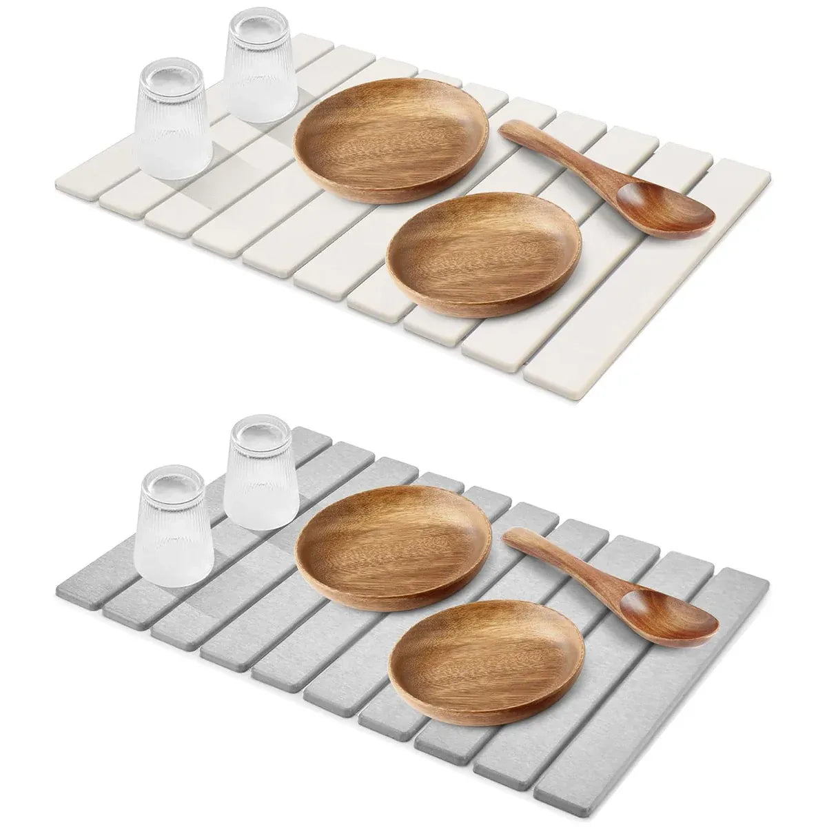 Kitchen Absorbent Diatom Mud Drying Pad Foldable Plate Draining Pad Non Slip - White