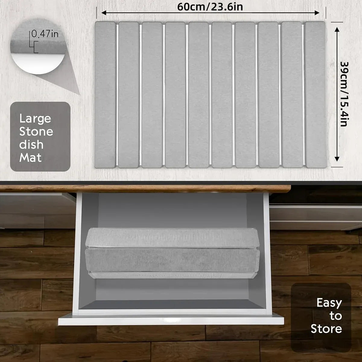 Kitchen Absorbent Diatom Mud Drying Pad Foldable Plate Draining Pad Non Slip - White