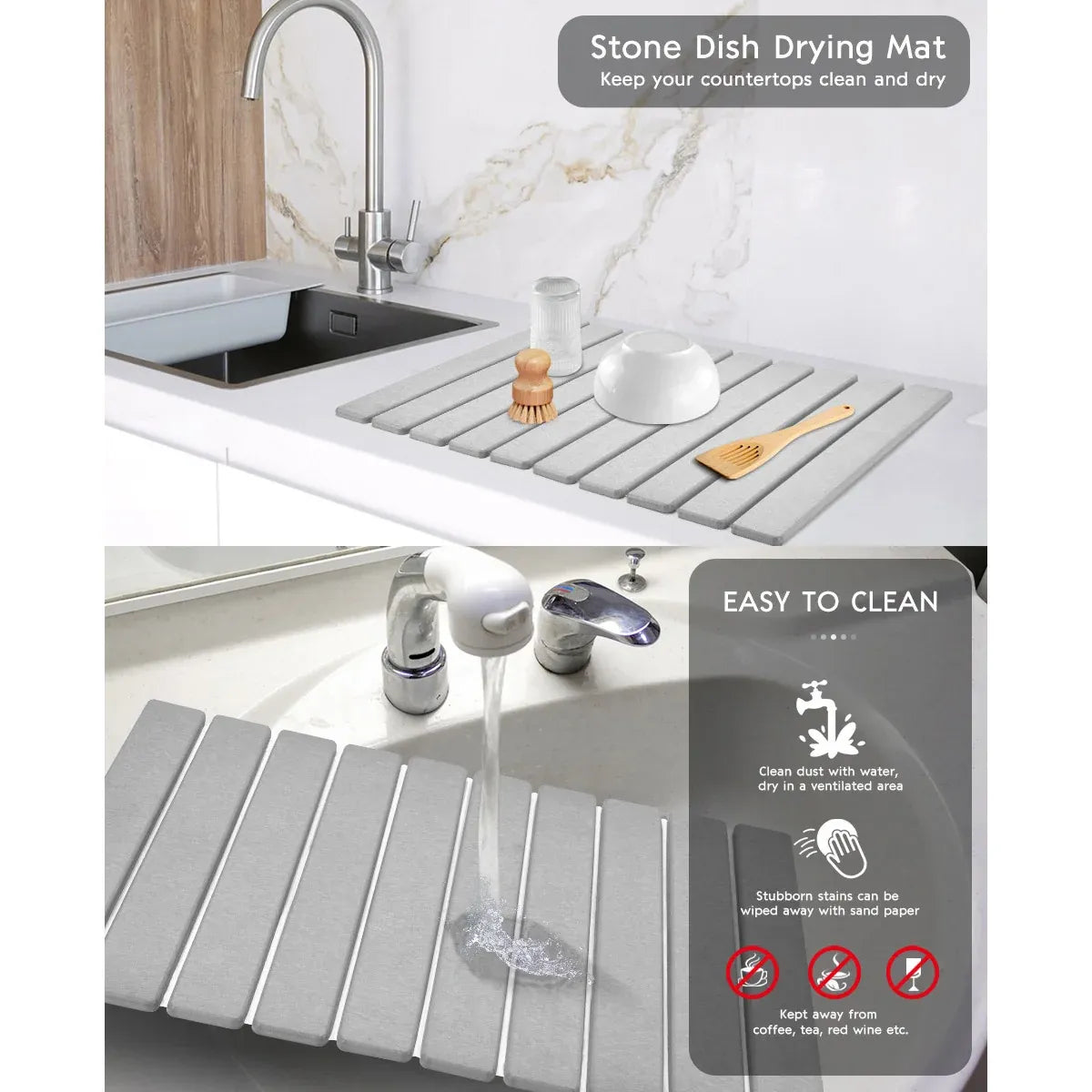 Kitchen Absorbent Diatom Mud Drying Pad Foldable Plate Draining Pad Non Slip - White